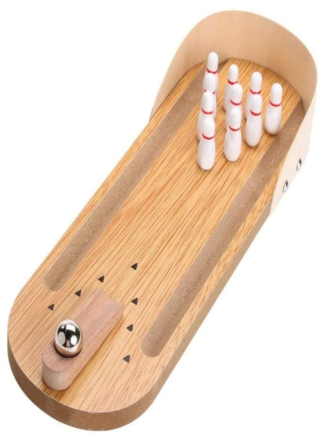 Little Mind Wooden Mini Bowling Game for Kids & Family - Tabletop Skittle Bowling Set with Steel Ball, Classic Indoor Wooden Game Toy, Improves Hand Eye Coordination, Focus & Fun Play for Children 3+ - Image 1